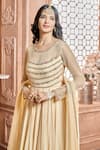 Shop_Aariyana Couture_Gold Anarkali- Viscose Georgette Embroidered Floral Round Pleated Set  _Online_at_Aza_Fashions