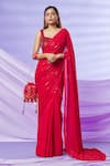 Buy_Yoshita Couture_Red Saree - Georgette With Satin Border Embroidered Sequins Noori Blouse_at_Aza_Fashions