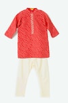 Buy_Shruti Jalan_Coral Kota Embroidered Work Leheriya Pattern Kurta Set  _at_Aza_Fashions