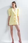 Buy_Therealb_Yellow Polyester Floral Notched Lapel Collar Woven Dress _at_Aza_Fashions