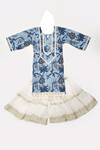 Shop_Yuvraani Jaipur_Blue Cotton Gota Patti Floral Print Kurta And Sharara Set _at_Aza_Fashions