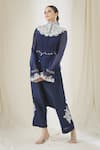 Buy_Anamika Khanna_Blue Embroidered Floral High Neck Tassel Shirt And Pant Set _at_Aza_Fashions