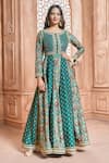 Shop_Aariyana Couture_Green Anarkali- Tussar Georgette Embroidered Patola Round Print Set _Online_at_Aza_Fashions