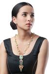 Buy_HRISHA_Gold Plated Agates Kundan Embellished Long Necklace_at_Aza_Fashions