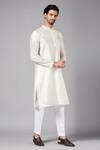 Shop_Hilo Design_Off White Cotton, Lycra Embroidery Basik Kurta And Pant Set _Online_at_Aza_Fashions