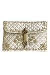 Shop_Kokommo_Silver Embellished Delphine Quilted Velvet Hand Embroidered Clutch _at_Aza_Fashions