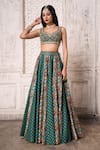 Ariyana Couture_Green Lehenga: Tussar Georgette Printed Patola V Panelled Set For Women_Online