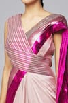 Shop_Amit Aggarwal_Fuchsia Chiffon Embroidered Striped V Neck Metallic Draped Gown  _Online_at_Aza_Fashions