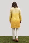 Shop_KAKA CALCUTTA_Yellow Kurta And Dupatta  Bam Silk Embroidered Ombre Shaded Pyjama Pant Set _at_Aza_Fashions