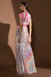 Shop_Abhishek Sharma_Multi Color Poly Georgette Round Neck Draped Maxi Dress_at_Aza_Fashions