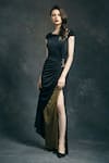 Mandira Wirk_Black Bateau Draped Gown For Women_Online_at_Aza_Fashions