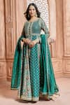 Buy_Aariyana Couture_Green Anarkali- Tussar Georgette Embroidered Patola Round Print Set _at_Aza_Fashions