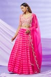 Shop_Yoshita Couture_Pink Lehenga And Blouse - Georgette With Shantoon Lining Tie & Dye Leheriya Set _Online_at_Aza_Fashions