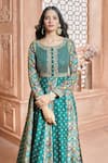 Aariyana Couture_Green Anarkali- Tussar Georgette Embroidered Patola Round Print Set _at_Aza_Fashions