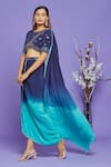 Buy_Neha Mehta Couture_Blue Pure Crepe Embroidery Mirror Round Blouse And Dhoti Skirt Set _at_Aza_Fashions