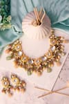 Shop Ishhaara Gold Plated Beads, Diamonds Emerald Drop Choker Set at Aza Fashions Shop_Ishhaara_Gold Plated Beads, Diamonds Emerald Drop Choker Set _at_Aza_Fashions