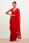 Buy_Devnaagri_Red Organza And Gajji Embroidered Floral V Border Saree With Blouse _at_Aza_Fashions