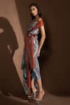 Abhishek Sharma_Multi Color Poly Georgette One Shoulder Draped Dress_Online_at_Aza_Fashions