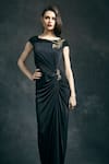 Mandira Wirk_Black Bateau Draped Gown For Women_at_Aza_Fashions