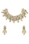 Buy Ishhaara Gold Plated Beads, Diamonds Emerald Drop Choker Set Online at Aza Fashions Buy_Ishhaara_Gold Plated Beads, Diamonds Emerald Drop Choker Set _Online_at_Aza_Fashions