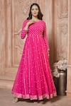 Buy_Aariyana Couture_Fuchsia Kurta And Dupatta- Chiffon Embroidered Bead Round Anarkali Set 