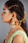 Buy_Kanyaadhan By Dhirajaayushi_White Sequins, Beads, Metallic Thread Shell Drop Jhumka Earrings _at_Aza_Fashions