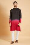 Hilo Design_Black Falling Raw Silk And Cotton Lycra Ombre Kurta & Pant Set _Online_at_Aza_Fashions