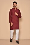 Buy_Aryavir Malhotra_Maroon South Cotton Woven Stipes Classic Striped Kurta_at_Aza_Fashions