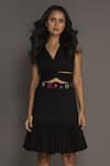 Shop_Deepika Arora_Black Roma Cut Work And Confetti V Neck Draped Top And Tiered Skirt Set _at_Aza_Fashions