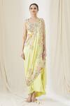 Buy_Anamika Khanna_Yellow Floral Embroidered Cape And Skirt Set_Online_at_Aza_Fashions