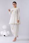 Shop_Kacha Tanka_Ivory Cotton Voile Embroidery Thread Yoke Kediya Kurta And Dhoti Pant Set _at_Aza_Fashions