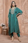 Buy_Aariyana Couture_Green Tussar Georgette Printed Geometric And Floral Kurta And Tulip Pant Set _at_Aza_Fashions