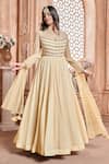 Shop_Aariyana Couture_Gold Anarkali- Viscose Georgette Embroidered Floral Round Pleated Set  