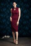 Buy_Mandira Wirk - Indian_Maroon Embroidered Sheath Dress _at_Aza_Fashions