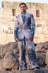 Shop_Sahil Kochhar_Blue Suiting Print Water Splash Jungle Vitap Blazer  _at_Aza_Fashions