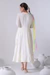 Shop_Kacha Tanka_Ivory Cotton Embroidery V-neck Thread Overlap Dress _at_Aza_Fashions