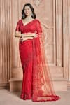 Buy_Aariyana Couture_Red Saree And Blouse-butterfly Net Embroidered Floral Scallop V Neck With Blouse _Online_at_Aza_Fashions