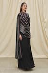 Shop_Two Sisters By Gyans_Black Chiffon Mirror, Bead And Cut Dana Work High Striped Embroidered Draped Gown _Online_at_Aza_Fashions