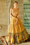 Buy_Shachi Sood_Yellow Lehenga Dupion Silk Print And Embroidery Kalamkari Tiered And Blouse Set _at_Aza_Fashions