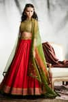 Shop_Tisha Saksena_Red Top  Raw Silk Embroidered Dori And Sequin Work Blouse With Lehenga And Cape _at_Aza_Fashions