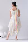 Shop_Kacha Tanka_Ivory Cotton Voile Embroidery Thread Spiral Jumpsuit With Tie And Dye Cape _at_Aza_Fashions