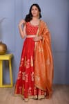 Buy_Abbaran_Red Blouse And Lehenga Cotton Silk Dupatta Banarasi Golden Stripe Print & Set _at_Aza_Fashions