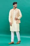 Buy_RNG Safawala_Beige Raw Silk Printed Floral Embroidered Bundi And Solid Kurta Set For Kids For Kids_at_Aza_Fashions