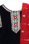 Shop_Minime Organics_Black Velvet, Net Sequins, Embroidery Embellished Neckline Kurta Salwar Set _at_Aza_Fashions