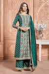 Shop_Aariyana Couture_Green Kurta- Tussar Georgette Printed Patola Round Pant Set _Online_at_Aza_Fashions