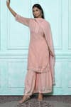 Buy_Khwaab by Sanjana Lakhani_Peach Kurta Georgette Lucknowi Embroidered Floral Notched Set _at_Aza_Fashions