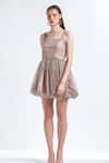 Buy_TheRealB_Beige Polyester Sequin Pattern Square Neck Daze Balloon Mini Dress_at_Aza_Fashions