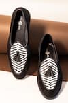 Shop_THE FROU FROU STUDIO_Black Suede Finish Vegan Leather Palatine Argyle Tasselled Loafers _at_Aza_Fashions