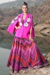 Buy_Neiza by Neeti Seth_Fuchsia Cashmere Wool Hand Embroidered Sequin Floral Moti Cape  _at_Aza_Fashions