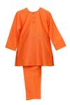 Buy_Minime Organics_Orange Cotton, Silk Round Neck Kurta And Pyjama Set _at_Aza_Fashions